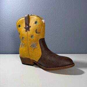 Rollda Girls Cowboy Boots Yellow Brown Stars Moon Sparkle‎ Size 10